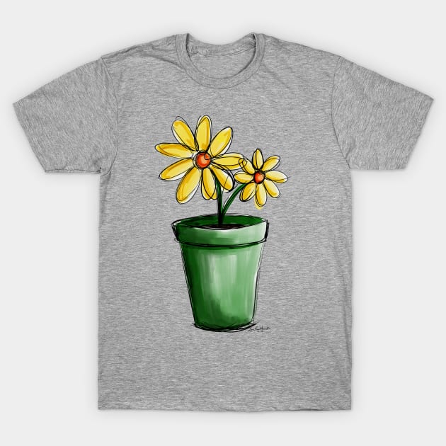 Yellow Potted Flowers T-Shirt by loeye